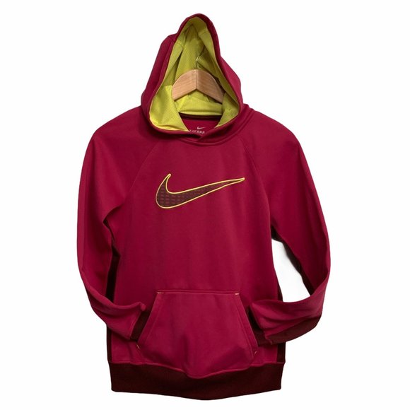 Nike Tops - Nike Therma Fit Fleece Hoodie Neon Swoosh Medium